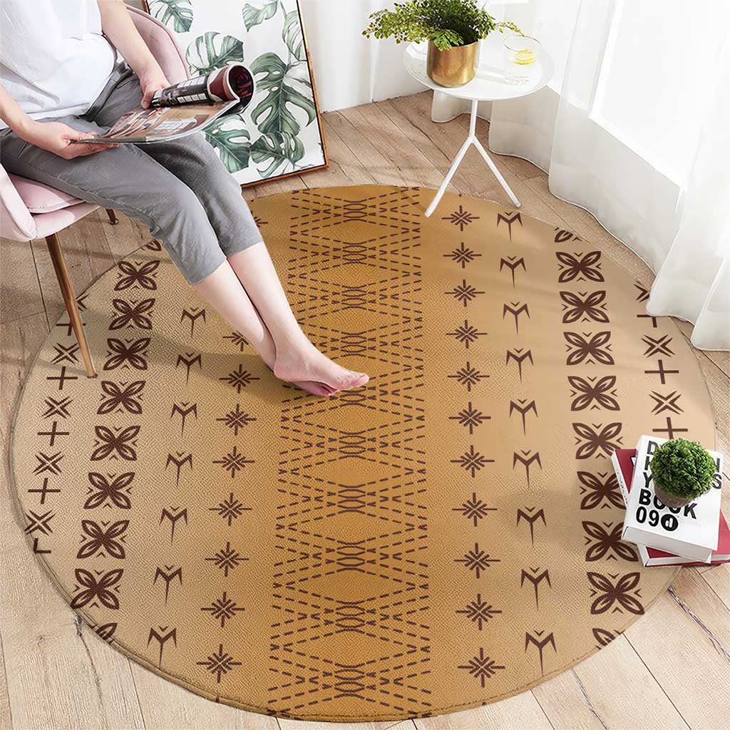 Beige Samoa Malu Tattoo Inspired Round Carpet - Polynesian Pride