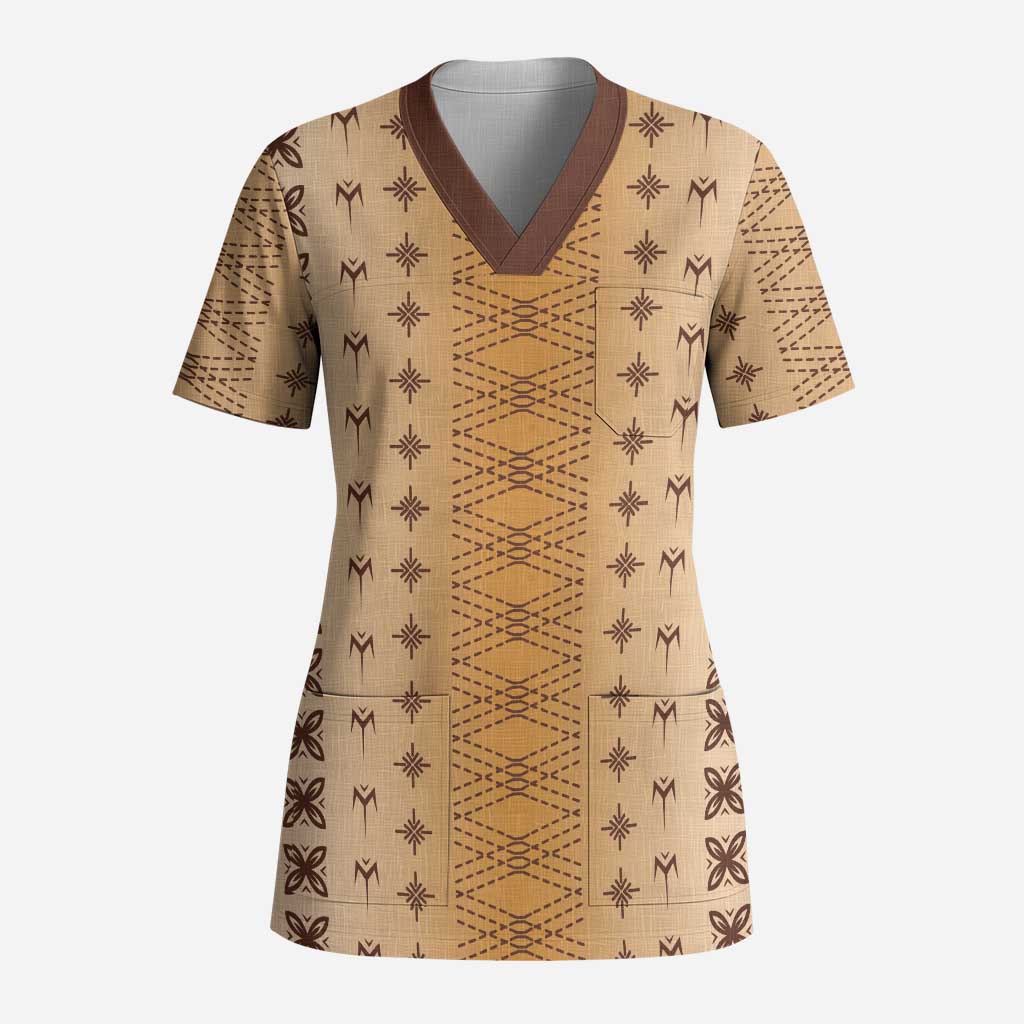 Beige Samoa Malu Tattoo Inspired Scrub Top LT05 Adult Beige - Polynesian Pride