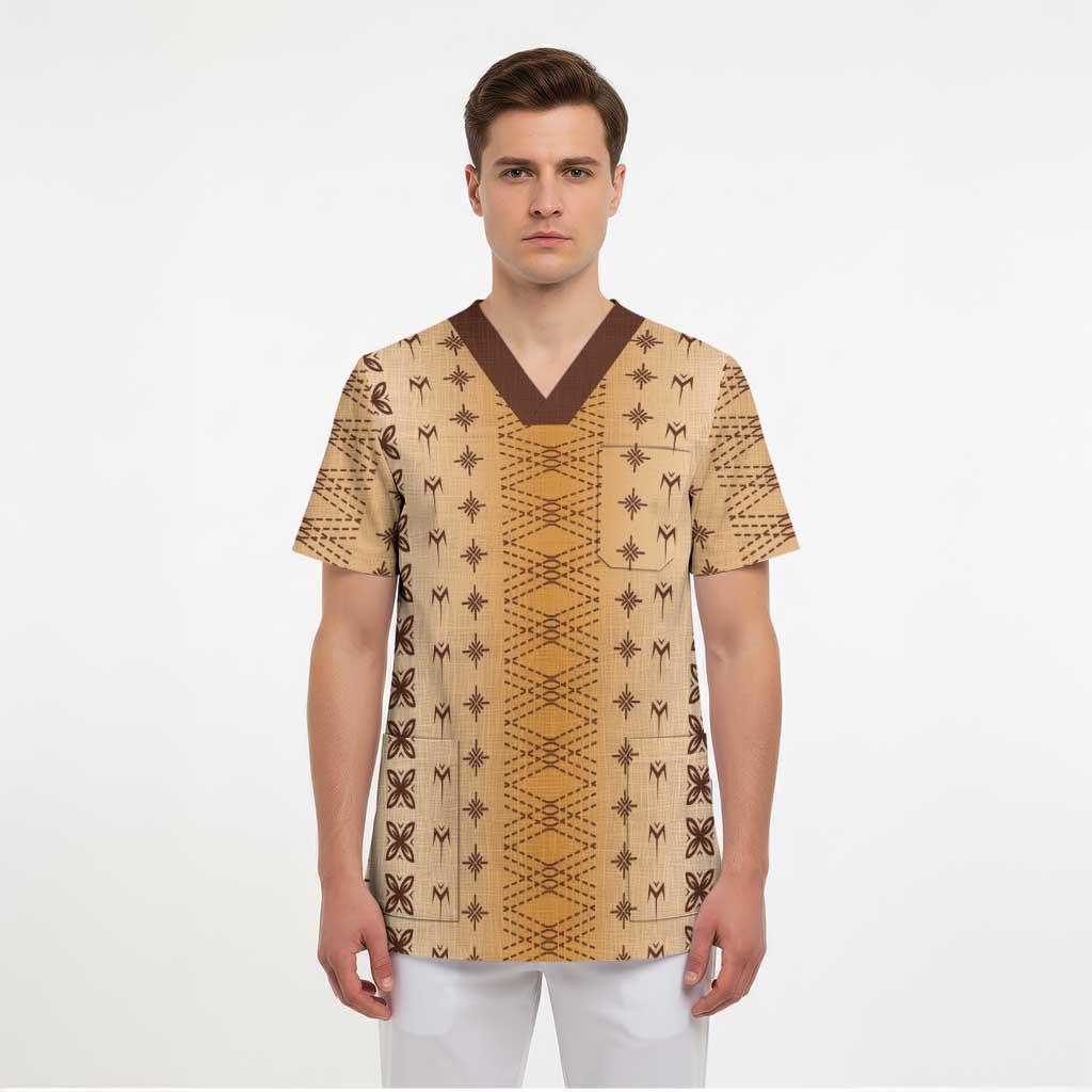 Beige Samoa Malu Tattoo Inspired Scrub Top - Polynesian Pride