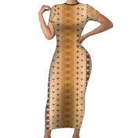 Beige Samoa Malu Tattoo Inspired Short Sleeve Bodycon Dress LT05 Long Dress Beige - Polynesian Pride