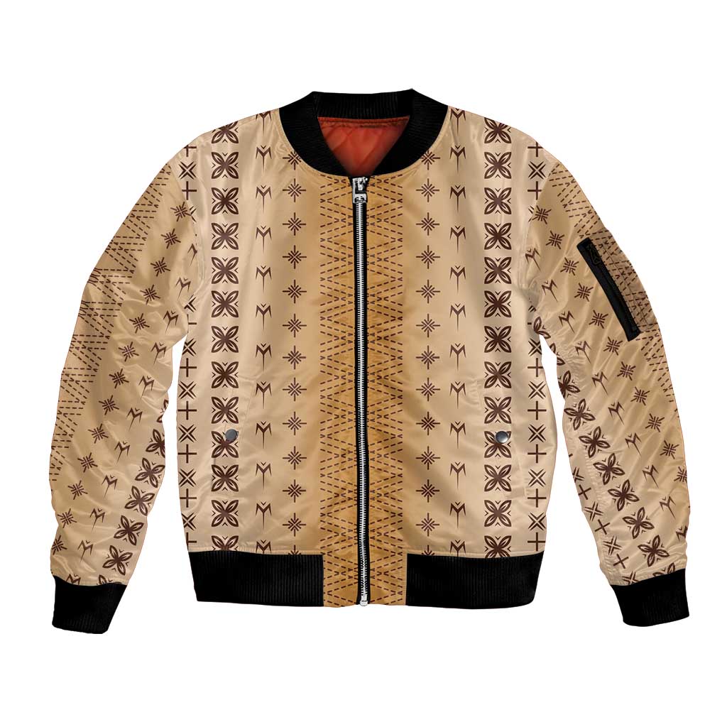 Beige Samoa Malu Tattoo Inspired Sleeve Zip Bomber Jacket - Polynesian Pride