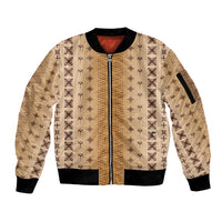 Beige Samoa Malu Tattoo Inspired Sleeve Zip Bomber Jacket - Polynesian Pride