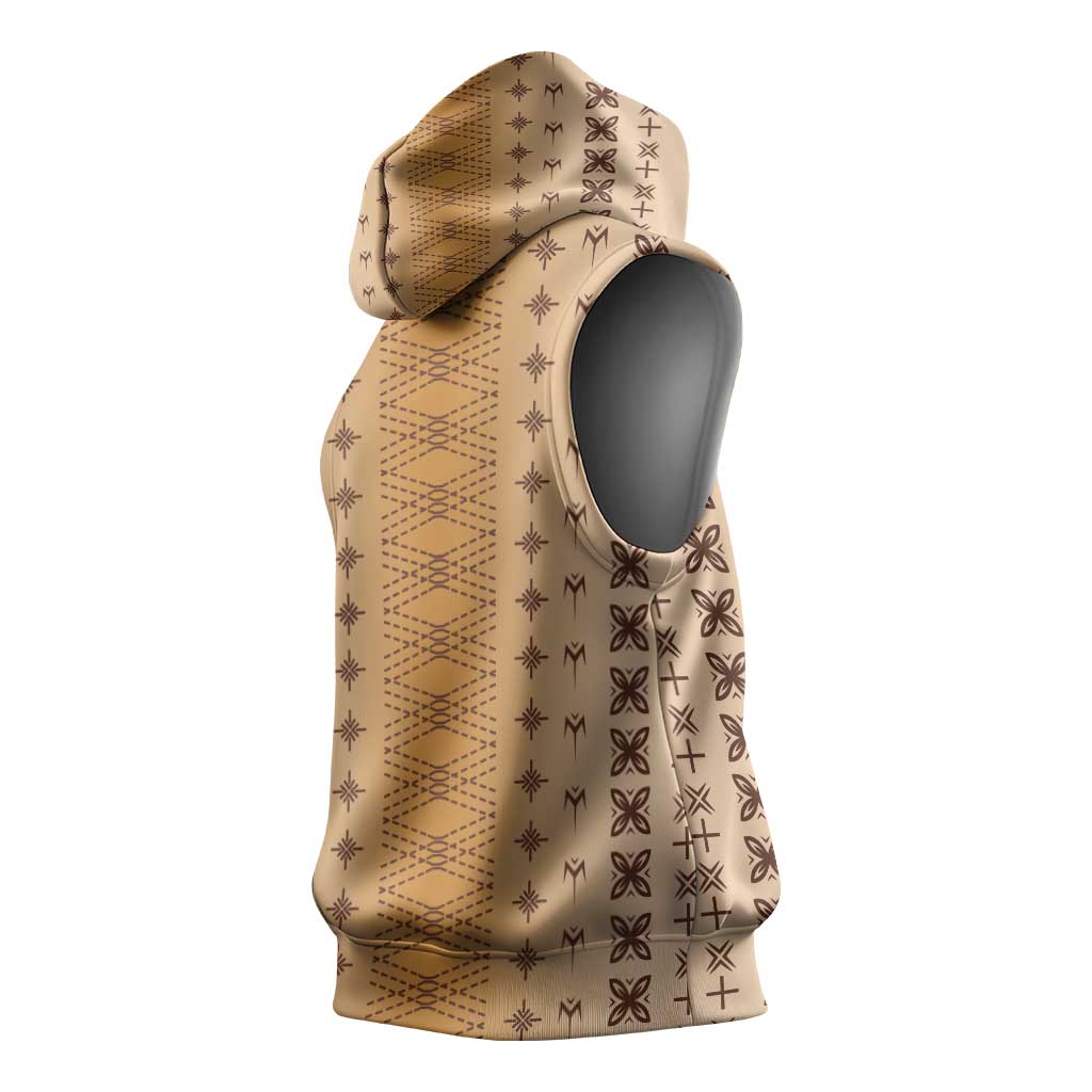 Beige Samoa Malu Tattoo Inspired Sleeveless Hoodie LT05 - Polynesian Pride