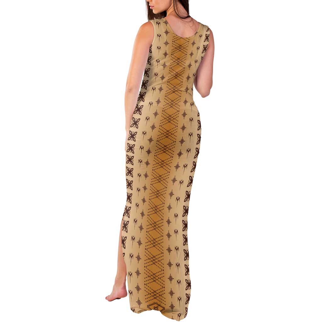 Beige Samoa Malu Tattoo Inspired Tank Maxi Dress - Polynesian Pride