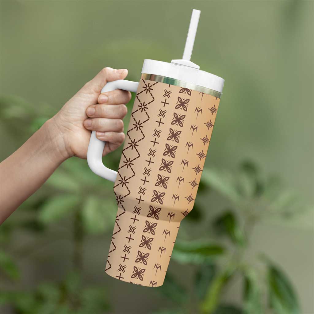 Beige Samoa Malu Tattoo Inspired Tumbler With Handle - Polynesian Pride