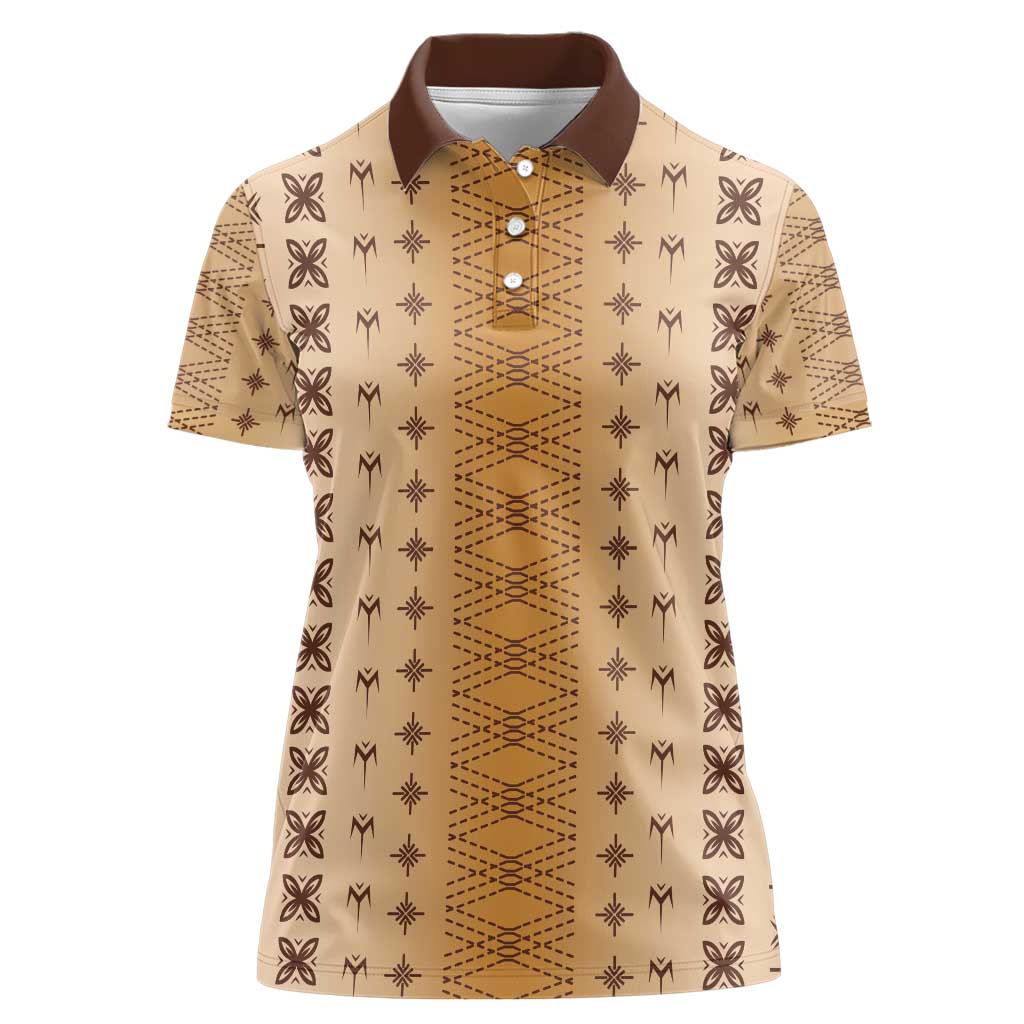 Beige Samoa Malu Tattoo Inspired Women Polo Shirt - Polynesian Pride