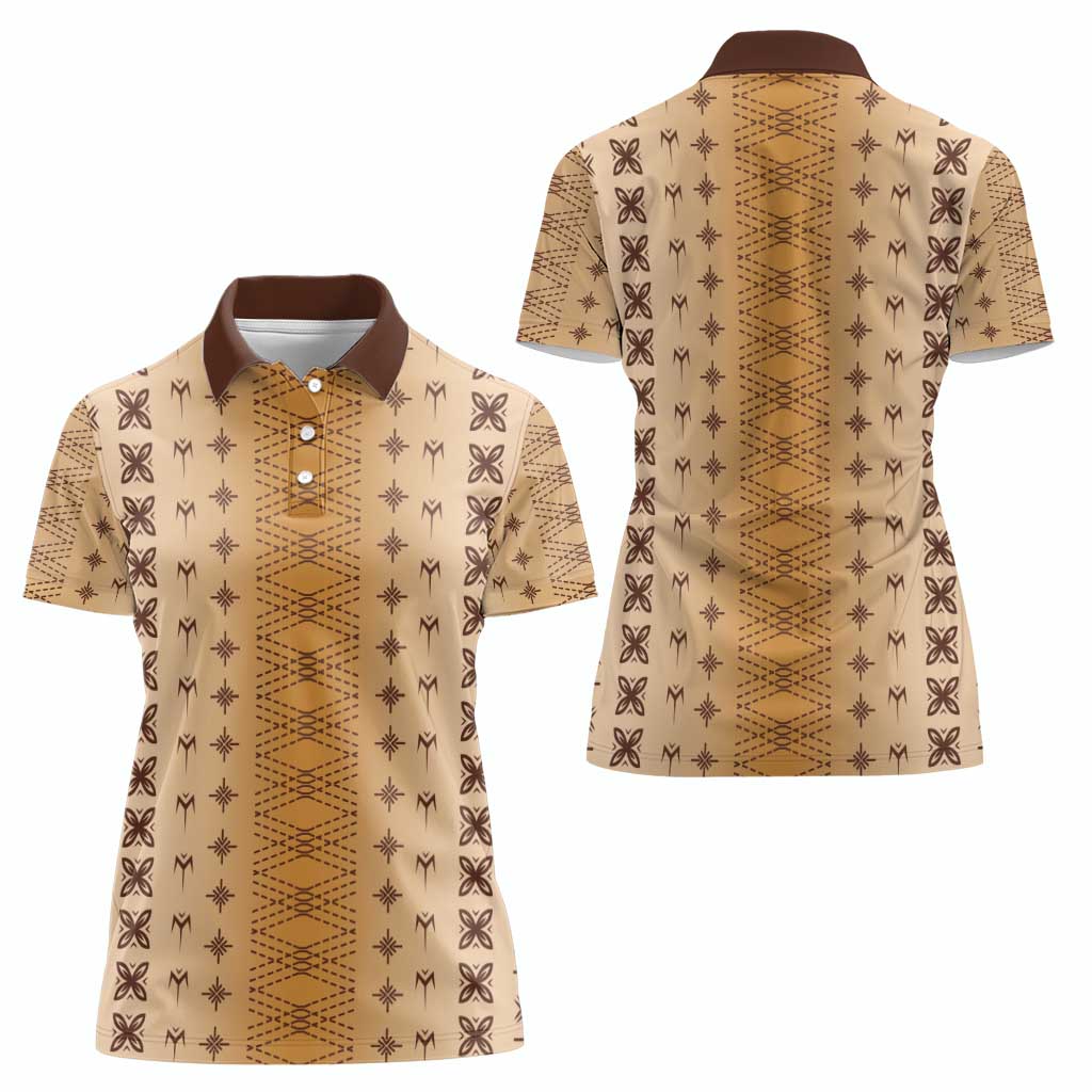 Beige Samoa Malu Tattoo Inspired Women Polo Shirt - Polynesian Pride