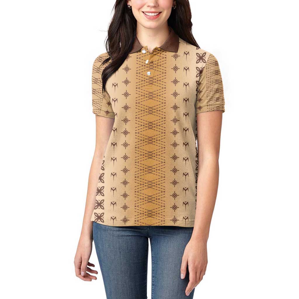 Beige Samoa Malu Tattoo Inspired Women Polo Shirt - Polynesian Pride