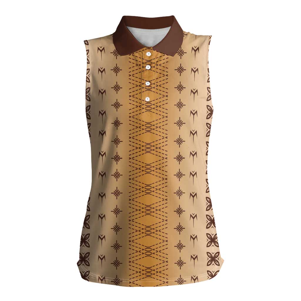 Beige Samoa Malu Tattoo Inspired Women Sleeveless Polo Shirt - Polynesian Pride