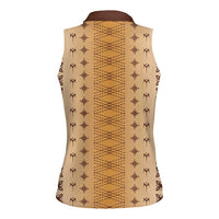 Beige Samoa Malu Tattoo Inspired Women Sleeveless Polo Shirt - Polynesian Pride