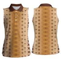 Beige Samoa Malu Tattoo Inspired Women Sleeveless Polo Shirt - Polynesian Pride