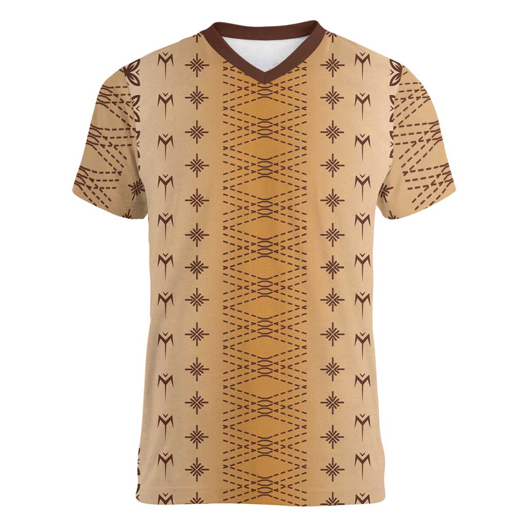 Beige Samoa Malu Tattoo Inspired Women V-Neck T-Shirt LT05 Female Beige - Polynesian Pride