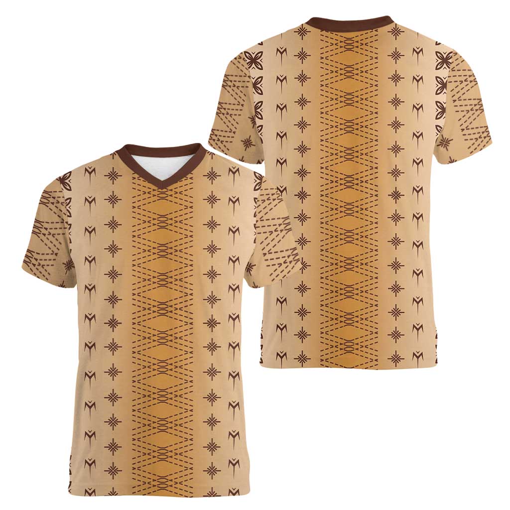 Beige Samoa Malu Tattoo Inspired Women V-Neck T-Shirt LT05 - Polynesian Pride
