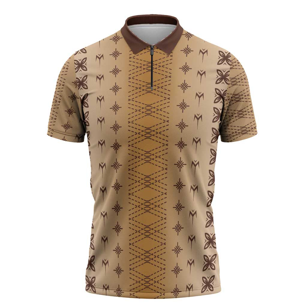Beige Samoa Malu Tattoo Inspired Zipper Polo Shirt - Polynesian Pride