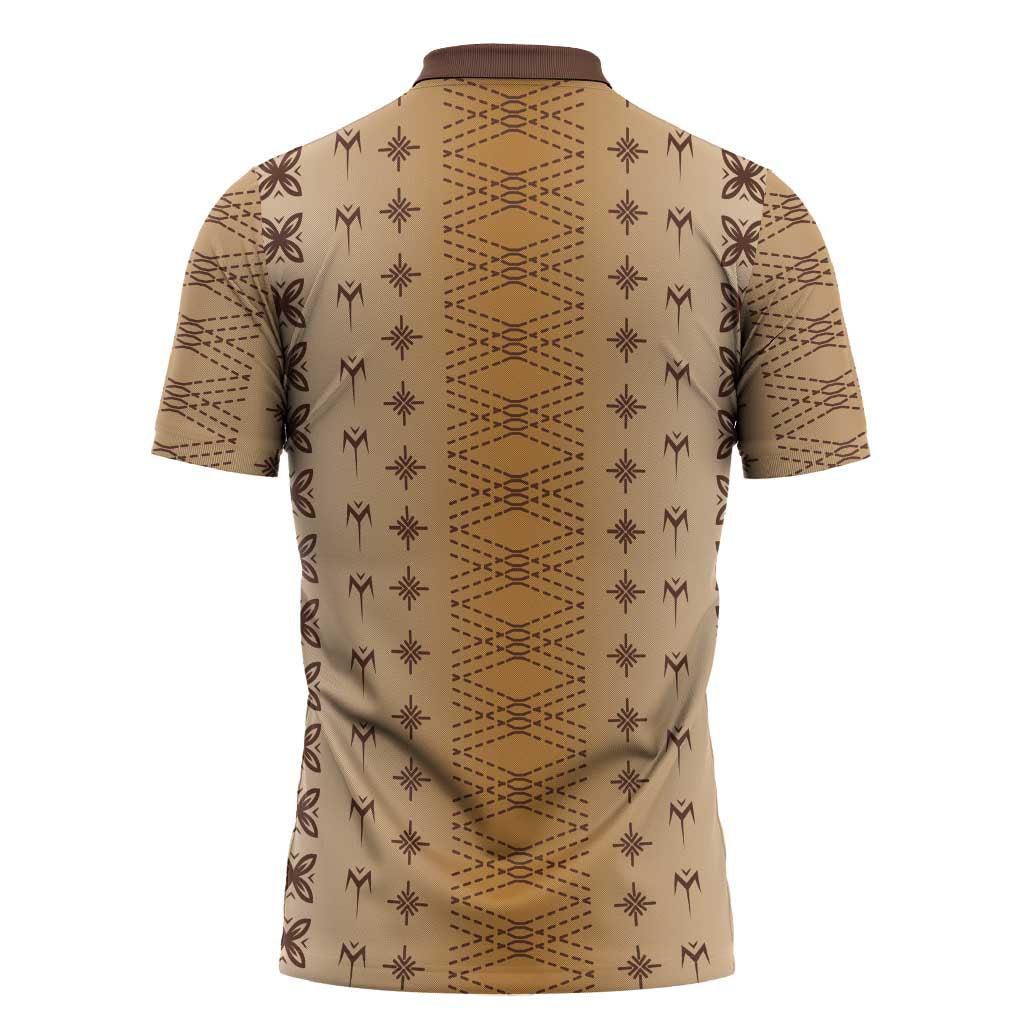 Beige Samoa Malu Tattoo Inspired Zipper Polo Shirt - Polynesian Pride