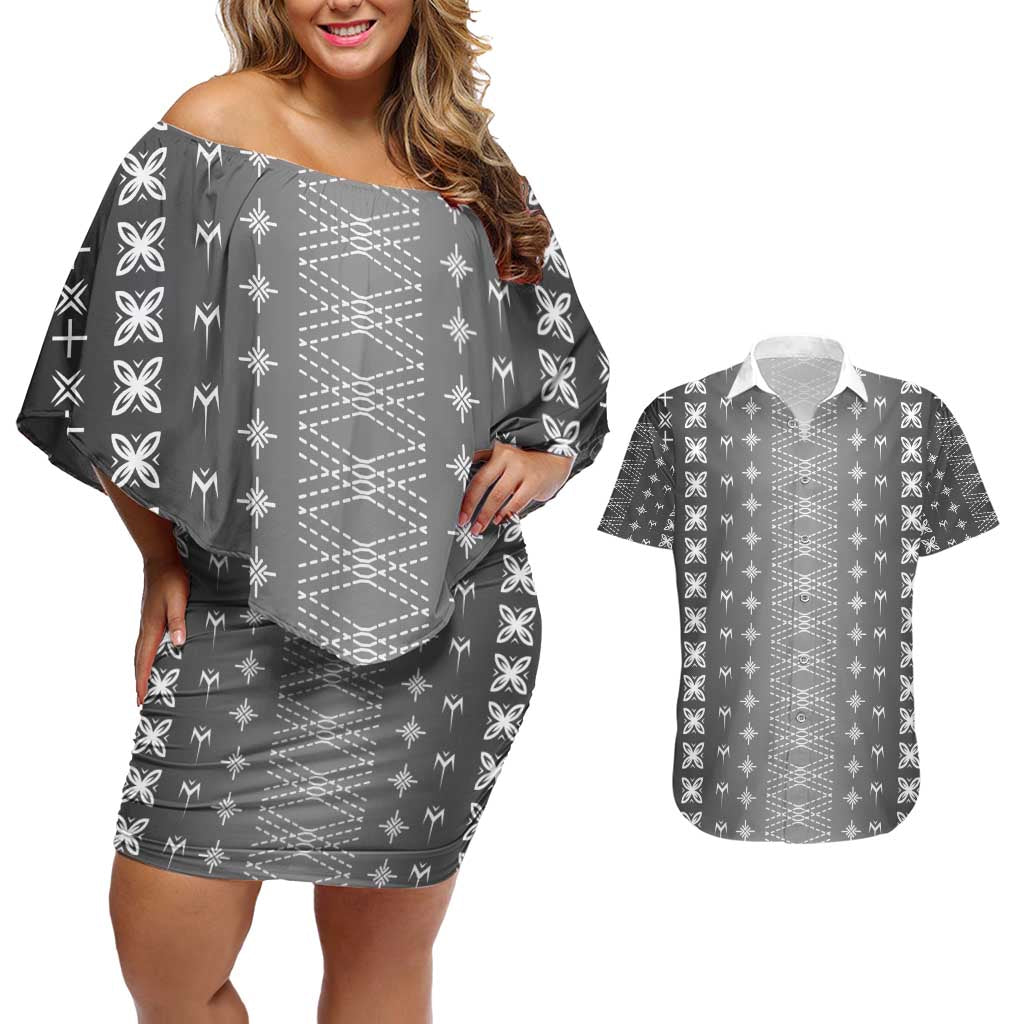 Black Samoa Malu Tattoo Inspired Couples Matching Off Shoulder Short Dress and Hawaiian Shirt - Polynesian Pride