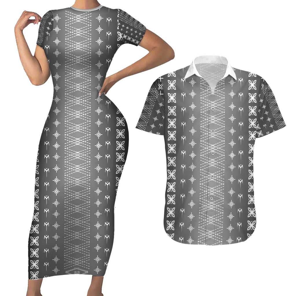 Black Samoa Malu Tattoo Inspired Couples Matching Short Sleeve Bodycon Dress and Hawaiian Shirt - Polynesian Pride