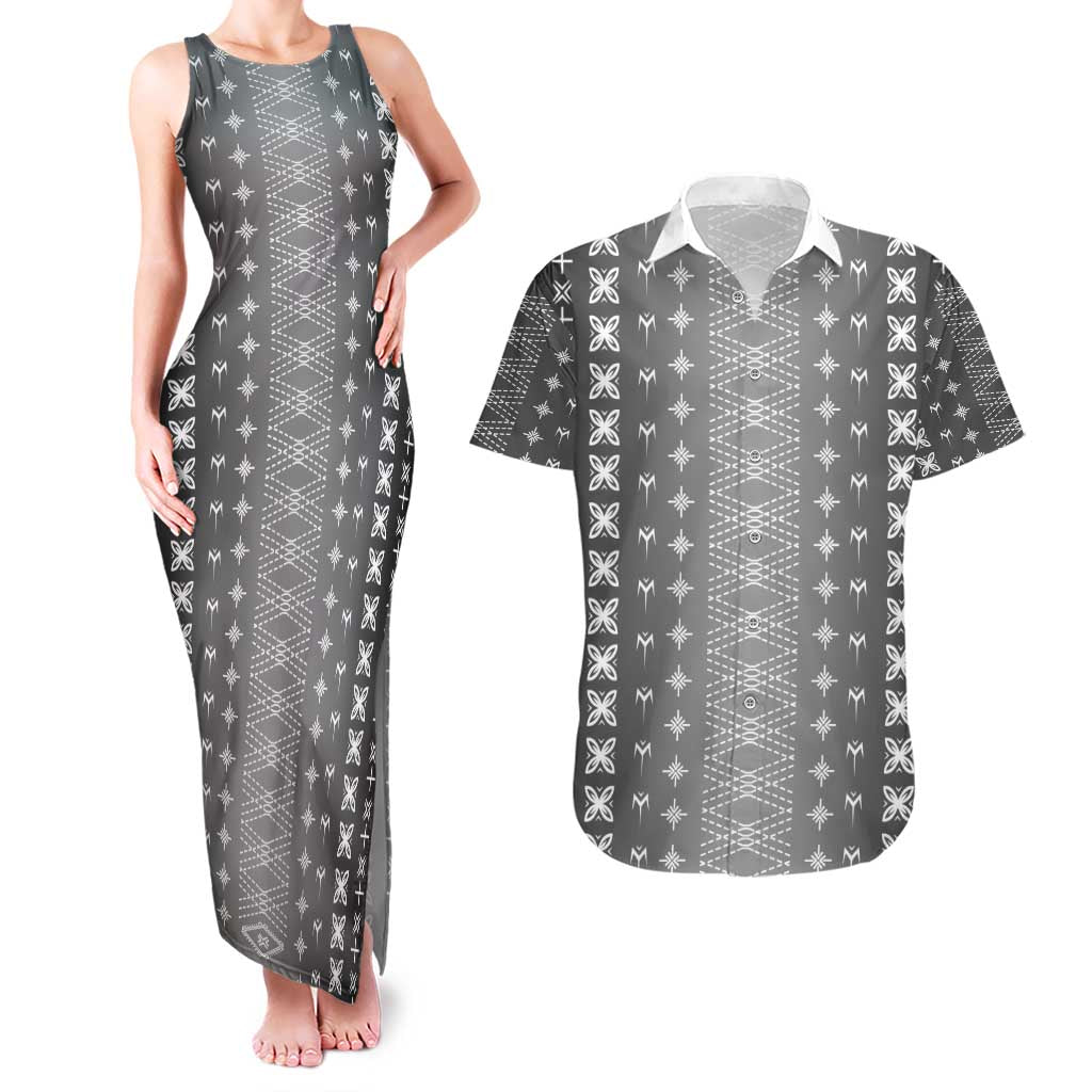 Black Samoa Malu Tattoo Inspired Couples Matching Tank Maxi Dress and Hawaiian Shirt - Polynesian Pride