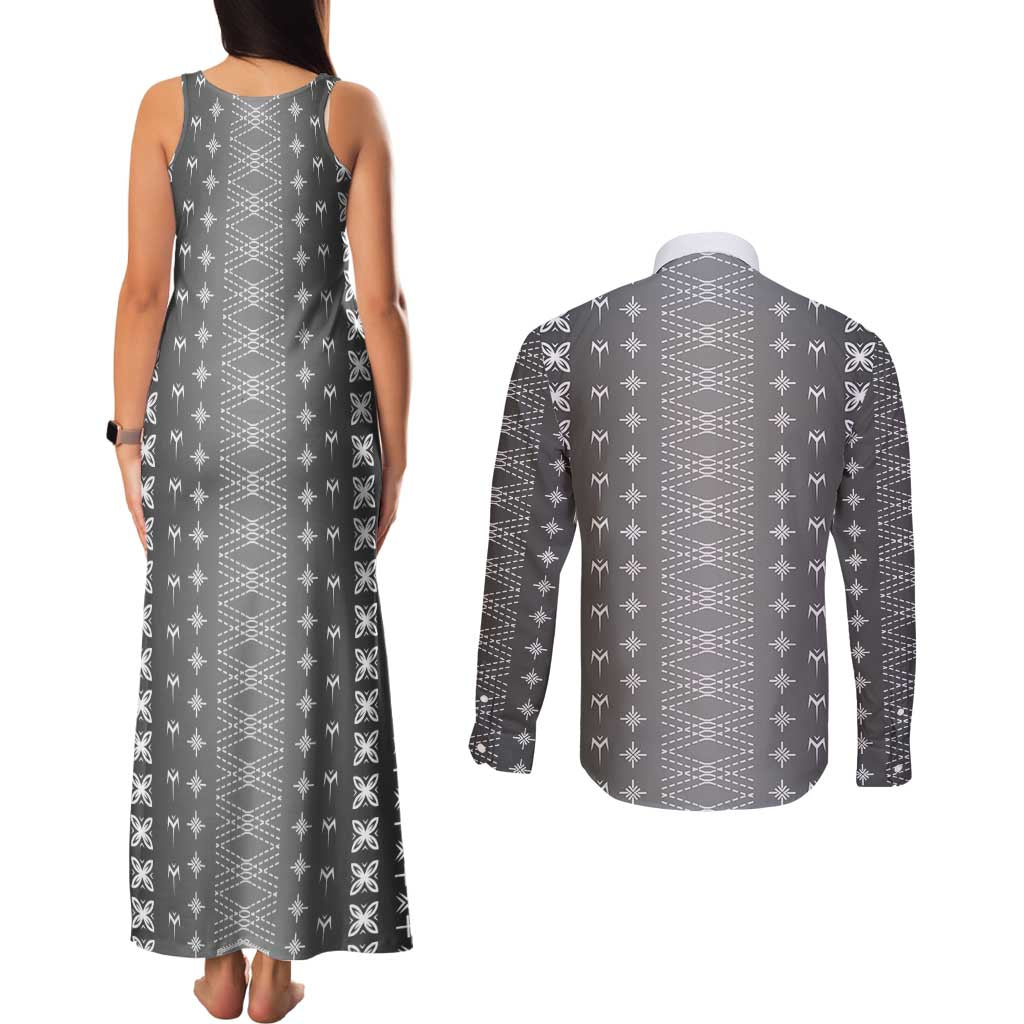 Black Samoa Malu Tattoo Inspired Couples Matching Tank Maxi Dress and Long Sleeve Button Shirt - Polynesian Pride