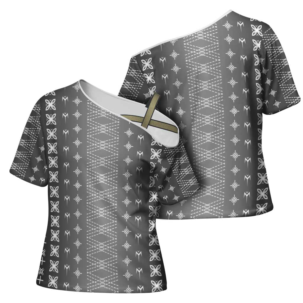 Black Samoa Malu Tattoo Inspired Cross Shoulder Shirt - Polynesian Pride