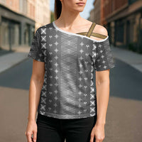 Black Samoa Malu Tattoo Inspired Cross Shoulder Shirt - Polynesian Pride