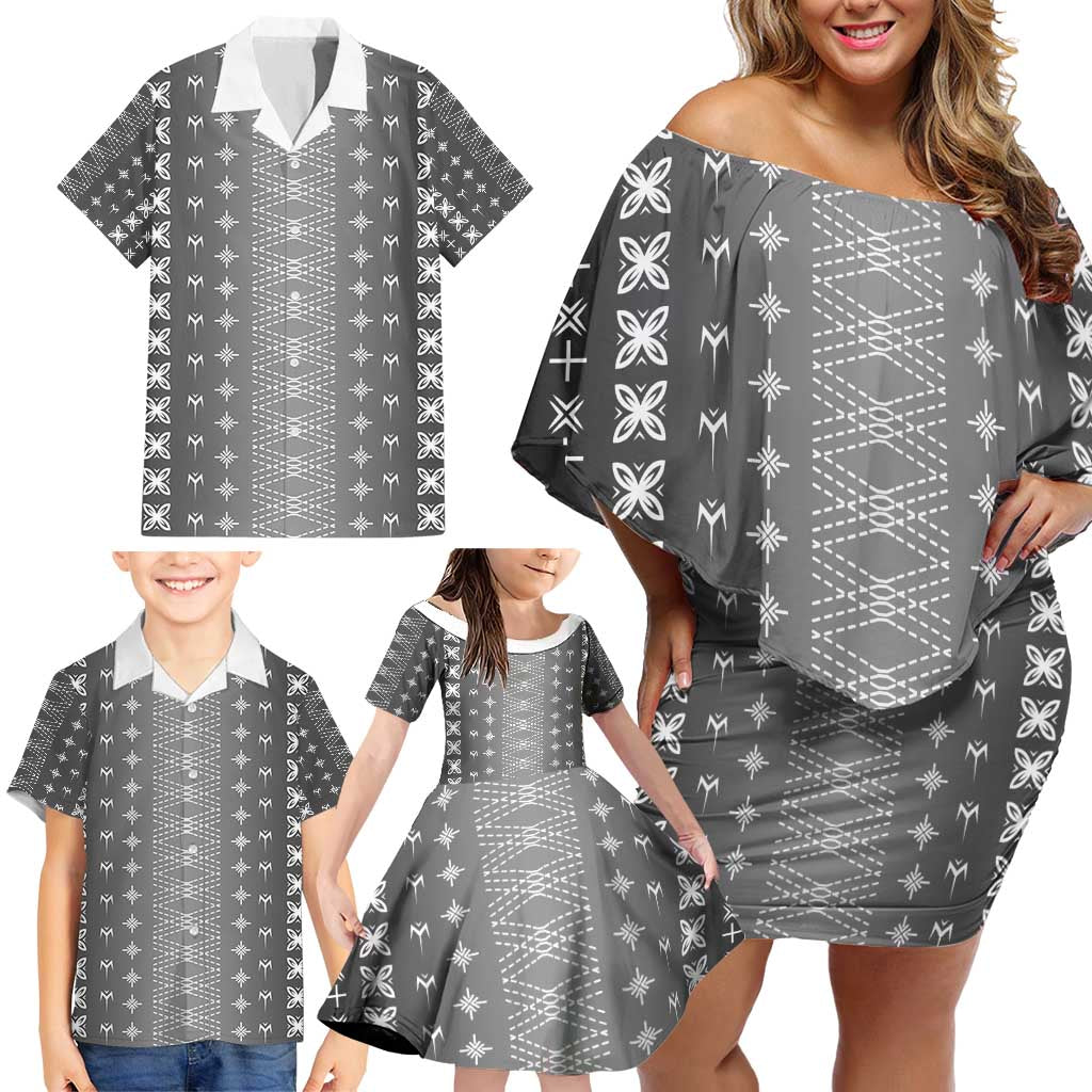 Black Samoa Malu Tattoo Inspired Family Matching Off Shoulder Short Dress and Hawaiian Shirt - Polynesian Pride
