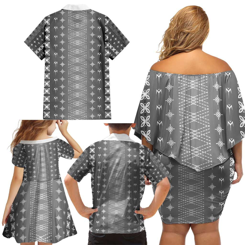 Black Samoa Malu Tattoo Inspired Family Matching Off Shoulder Short Dress and Hawaiian Shirt - Polynesian Pride