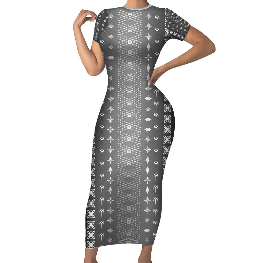 Black Samoa Malu Tattoo Inspired Family Matching Short Sleeve Bodycon Dress and Hawaiian Shirt - Polynesian Pride