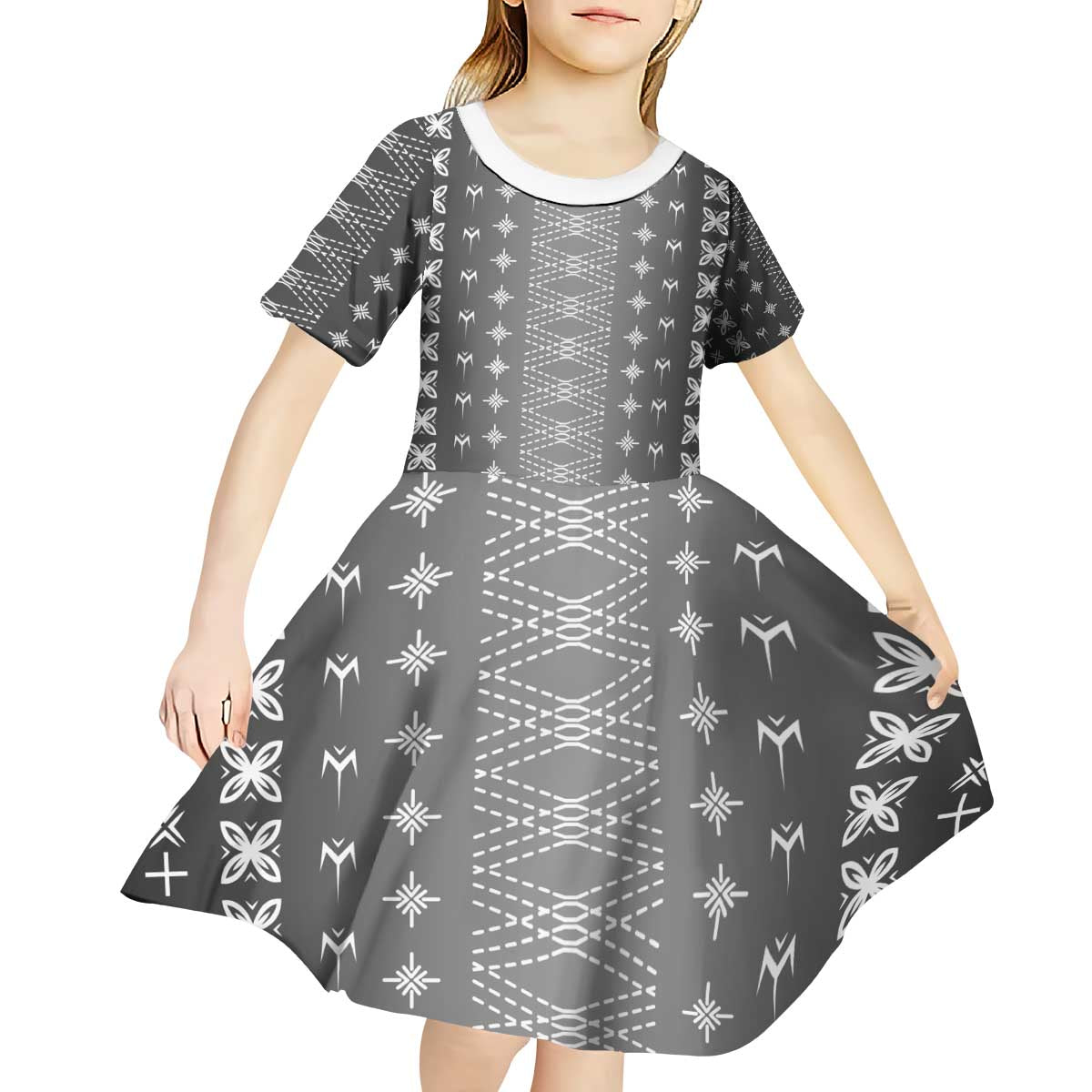 Black Samoa Malu Tattoo Inspired Kid Short Sleeve Dress - Polynesian Pride