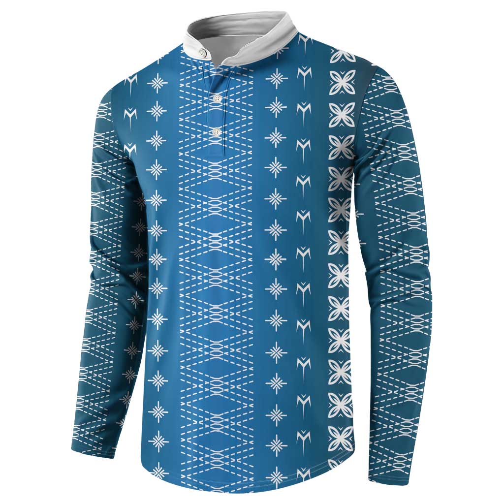 Blue Samoa Malu Tattoo Inspired Button Sweatshirt LT05 - Polynesian Pride