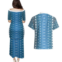 Blue Samoa Malu Tattoo Inspired Couples Matching Puletasi and Hawaiian Shirt LT05 - Polynesian Pride