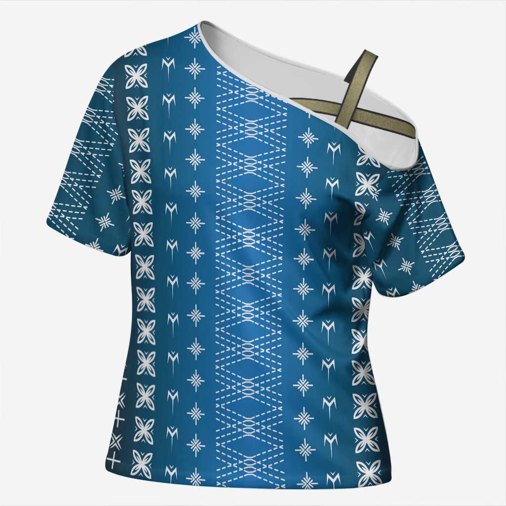 Blue Samoa Malu Tattoo Inspired Cross Shoulder Shirt LT05 Female Blue - Polynesian Pride
