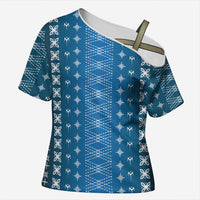 Blue Samoa Malu Tattoo Inspired Cross Shoulder Shirt LT05 Female Blue - Polynesian Pride