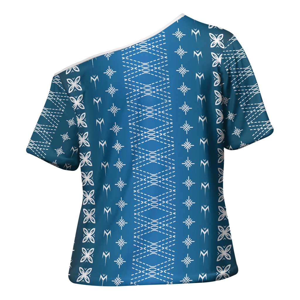 Blue Samoa Malu Tattoo Inspired Cross Shoulder Shirt LT05 - Polynesian Pride