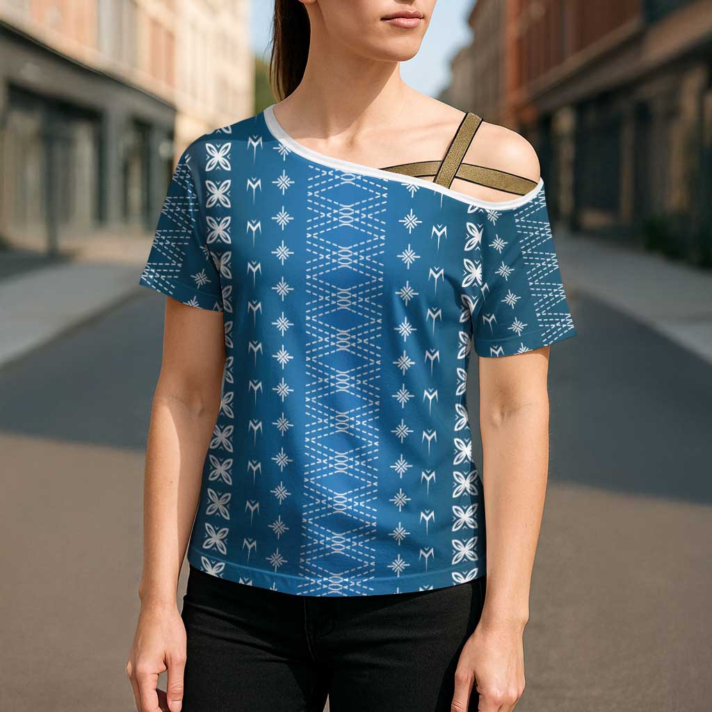 Blue Samoa Malu Tattoo Inspired Cross Shoulder Shirt LT05 - Polynesian Pride