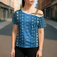Blue Samoa Malu Tattoo Inspired Cross Shoulder Shirt LT05 - Polynesian Pride