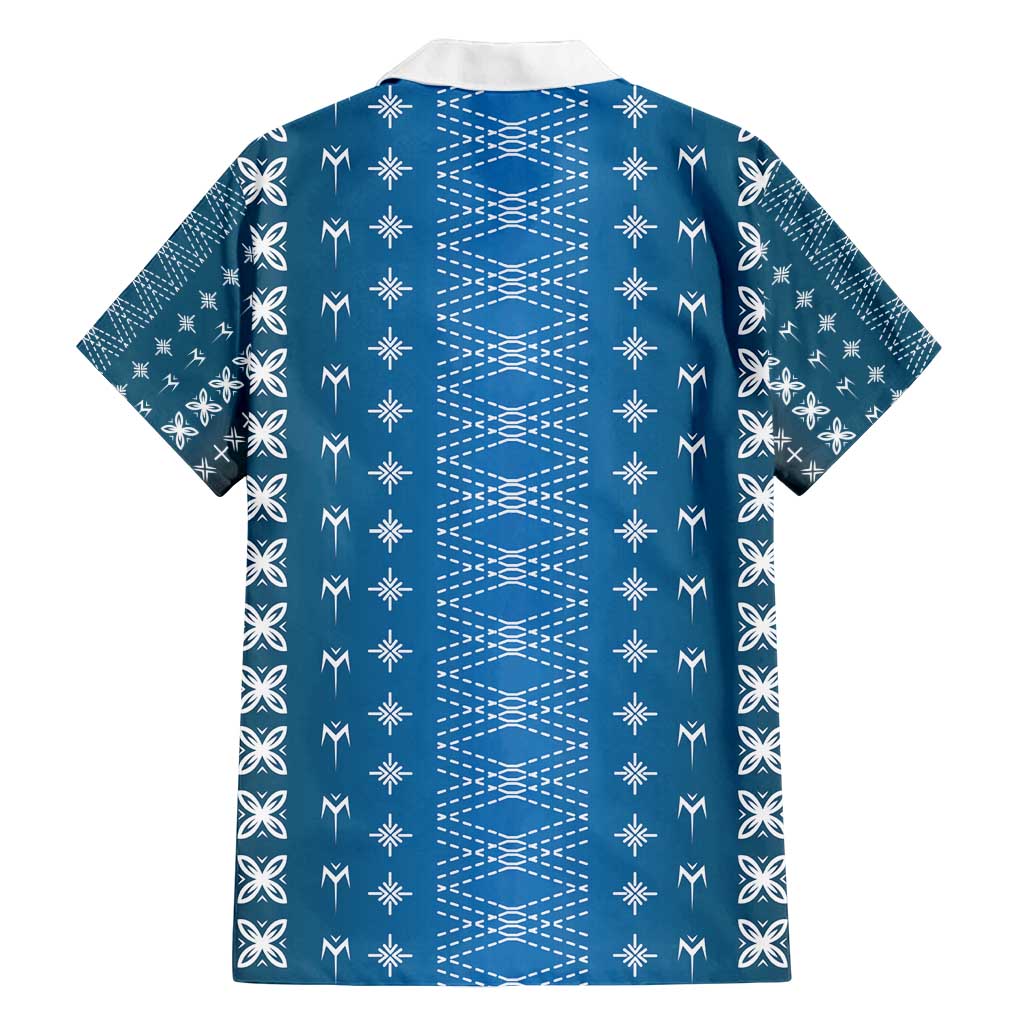 Blue Samoa Malu Tattoo Inspired Family Matching Off Shoulder Short Dress and Hawaiian Shirt - Polynesian Pride