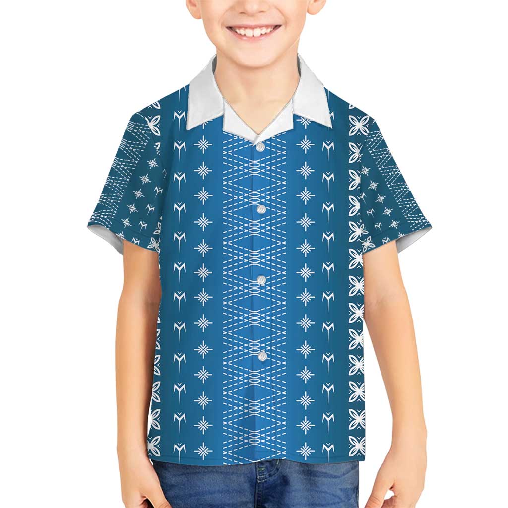 Blue Samoa Malu Tattoo Inspired Family Matching Off Shoulder Short Dress and Hawaiian Shirt - Polynesian Pride