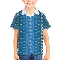 Blue Samoa Malu Tattoo Inspired Family Matching Off Shoulder Short Dress and Hawaiian Shirt - Polynesian Pride