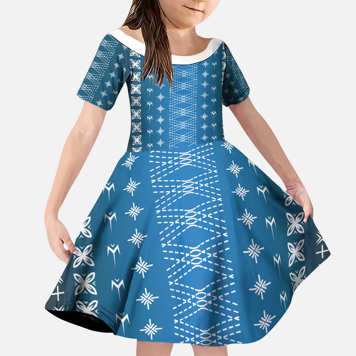 Blue Samoa Malu Tattoo Inspired Kid Short Sleeve Dress - Polynesian Pride