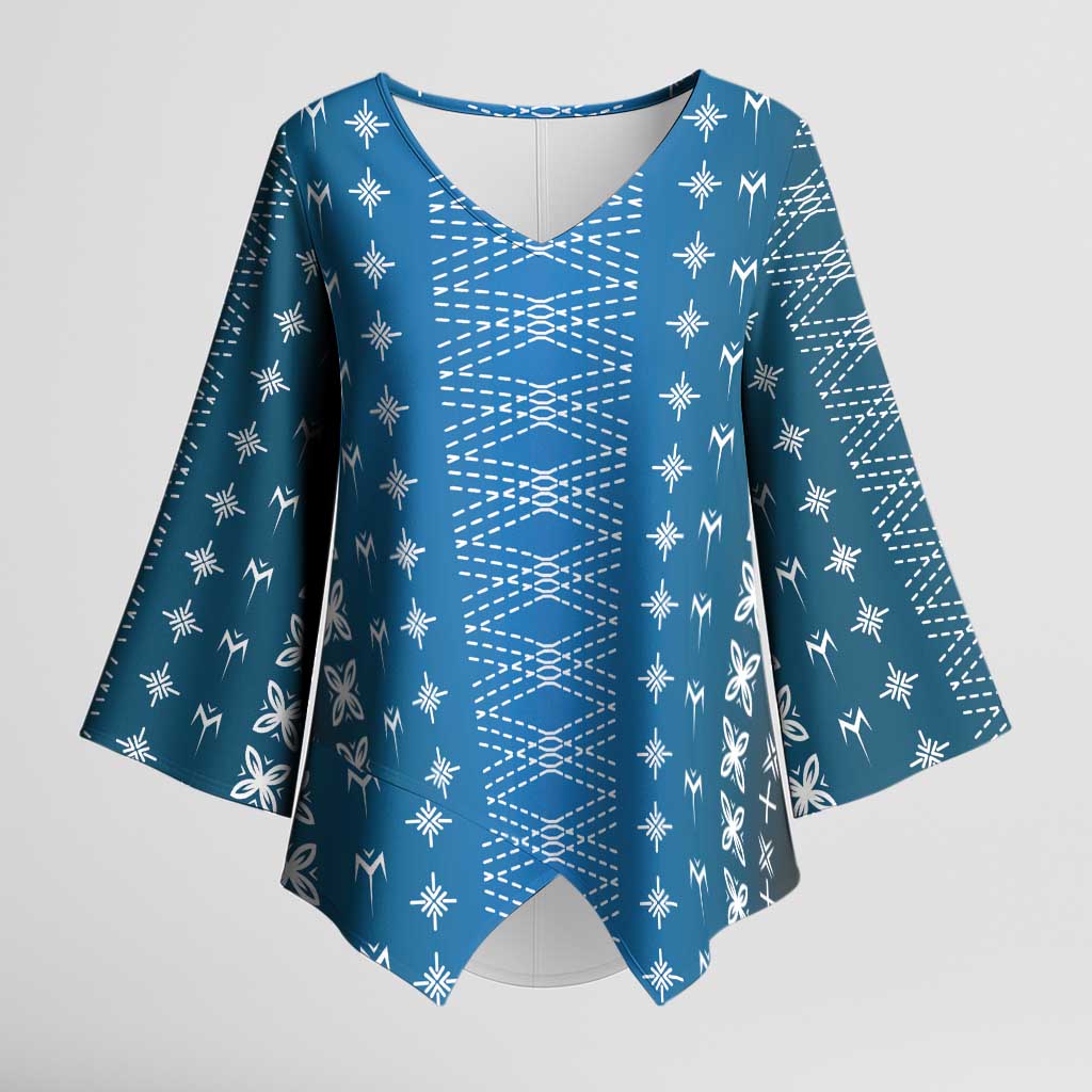 Blue Samoa Malu Tattoo Inspired Kimono Sleeve Blouse LT05 Female Blue - Polynesian Pride