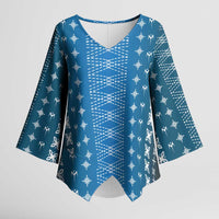 Blue Samoa Malu Tattoo Inspired Kimono Sleeve Blouse LT05 Female Blue - Polynesian Pride