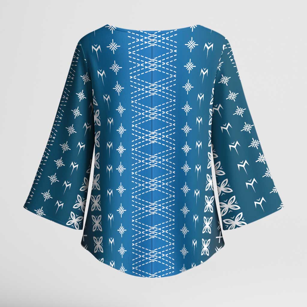 Blue Samoa Malu Tattoo Inspired Kimono Sleeve Blouse LT05 - Polynesian Pride