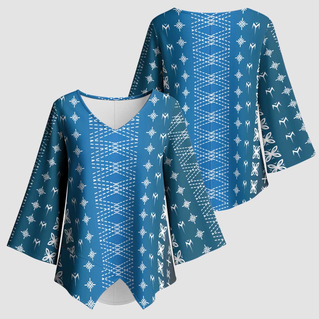 Blue Samoa Malu Tattoo Inspired Kimono Sleeve Blouse LT05 - Polynesian Pride