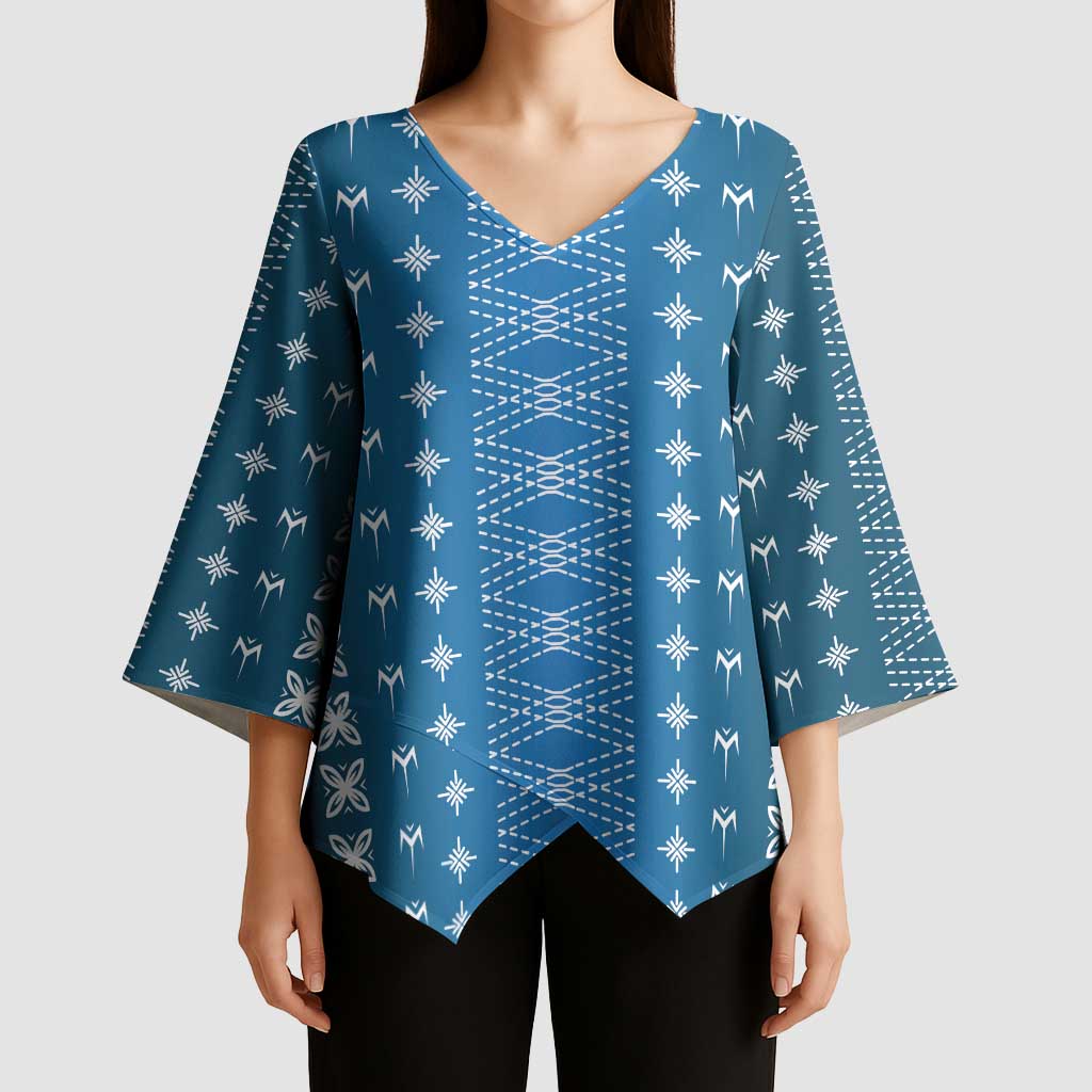 Blue Samoa Malu Tattoo Inspired Kimono Sleeve Blouse LT05 - Polynesian Pride