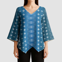 Blue Samoa Malu Tattoo Inspired Kimono Sleeve Blouse LT05 - Polynesian Pride