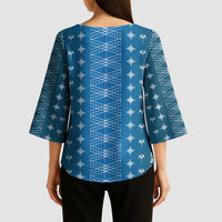 Blue Samoa Malu Tattoo Inspired Kimono Sleeve Blouse LT05 - Polynesian Pride