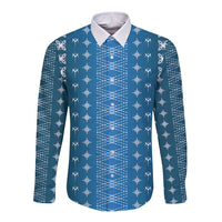 Blue Samoa Malu Tattoo Inspired Long Sleeve Button Shirt LT05 Unisex Blue - Polynesian Pride