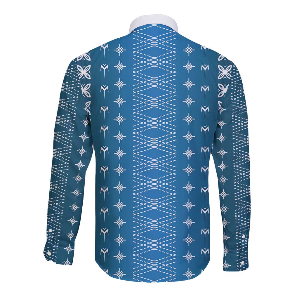 Blue Samoa Malu Tattoo Inspired Long Sleeve Button Shirt LT05 - Polynesian Pride