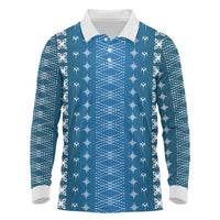 Blue Samoa Malu Tattoo Inspired Long Sleeve Polo Shirt LT05 Blue - Polynesian Pride